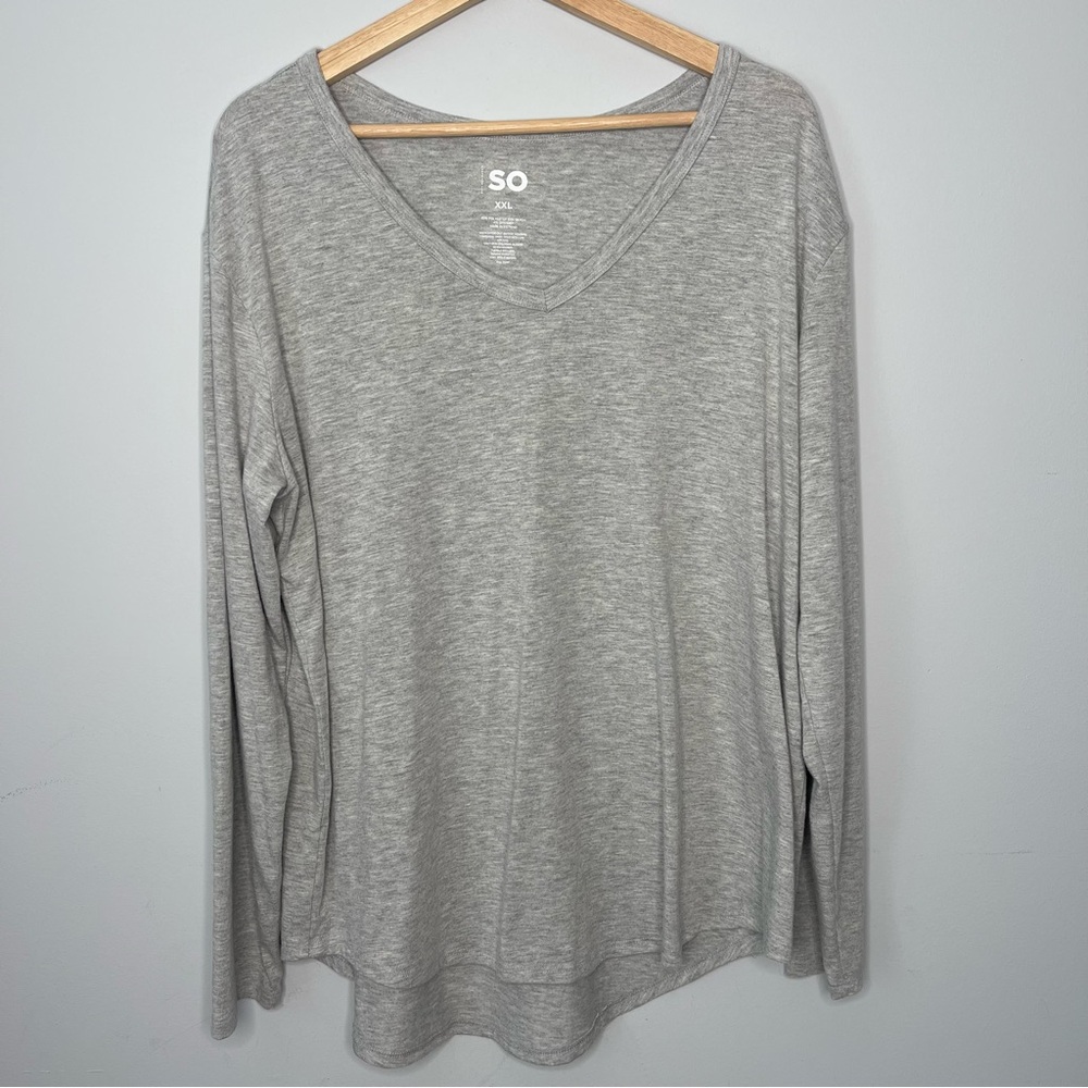 SO Goods For Life Soft Luxe V-Neck Long-Sleeve Grey Tee (XX-Large)‎